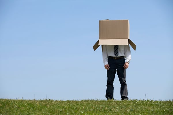 man with box on head